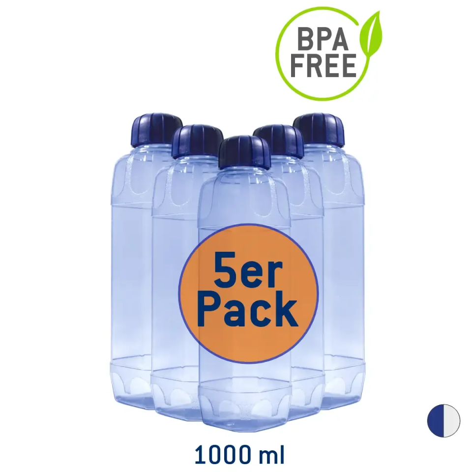 Tritan-Trinkflasche Blue Line Set eckig 1000ml