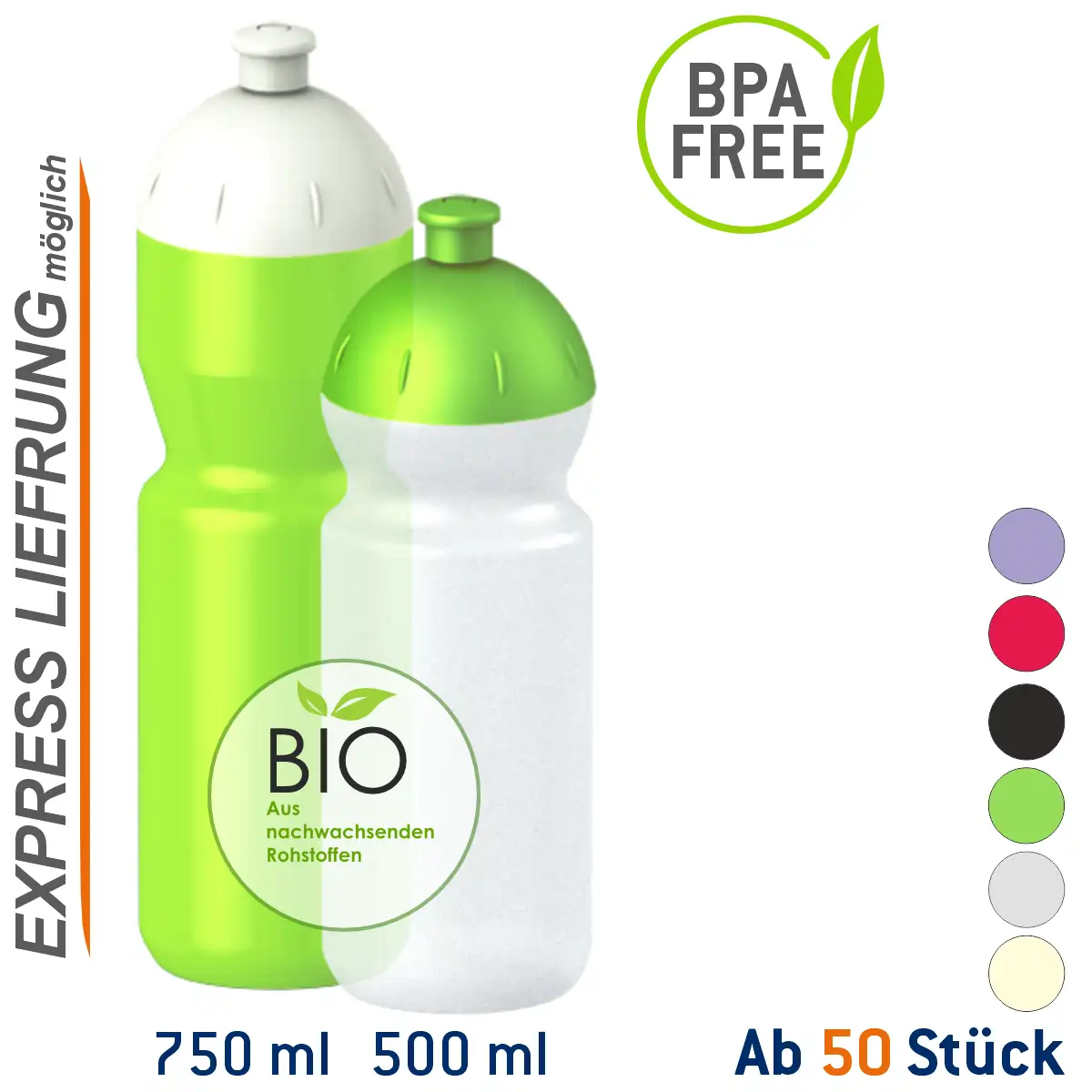 Fitness-Trinkflasche Classic Bio Flaschenfarbe: Lime Volumen: 500 ml Verschlussfarbe: Perlweiss Druck: ohne Druck Fitness-Trinkflasche Classic Bio Flaschenfarbe: Lime Volumen: 500 ml Verschlussfarbe: Perlweiss Druck: ohne Druck