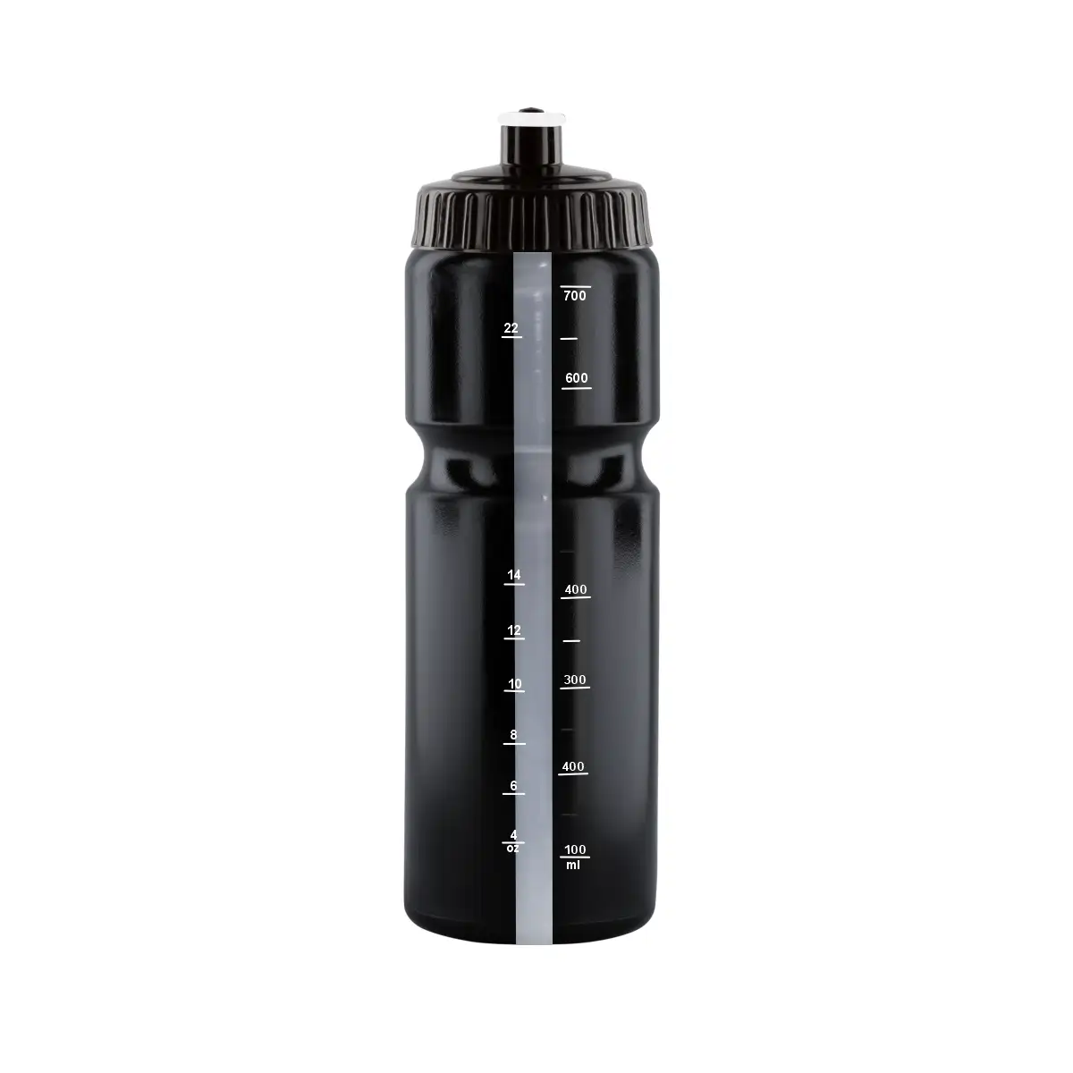 Gripper Sporttrinkflasche 750 ml in Schwarz – bedruckbar mit Logo für Vereine und Unternehmen mit Sichtstreifen und Skala