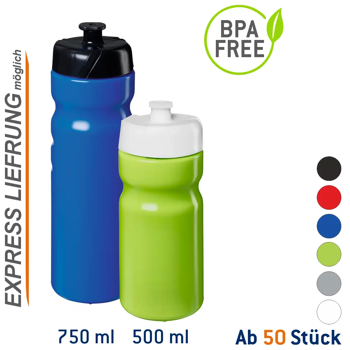 Sport-Trinkflasche Basic Style Flaschenfarbe: Silber Volumen: 500 ml Verschlussfarbe: Weiss Druck: ohne Druck Sport-Trinkflasche Basic Style Flaschenfarbe: Silber Volumen: 500 ml Verschlussfarbe: Weiss Druck: ohne Druck