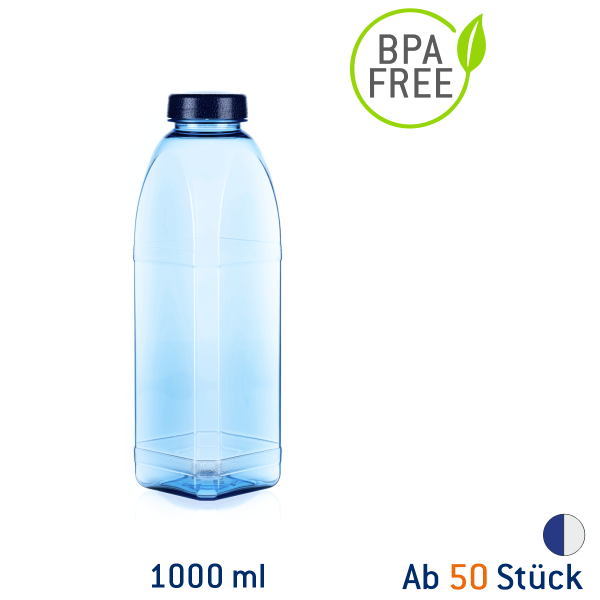 Kavodrink Blue Style Tritan-Trinkflasche eckige Form 1.000 ml