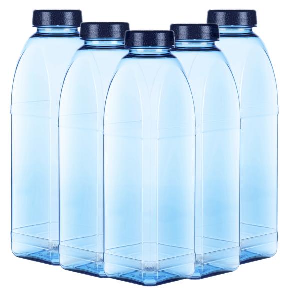 Kavodrink Blue Style Flaschen-Set 5 Stück eckige Form 1.000 ml