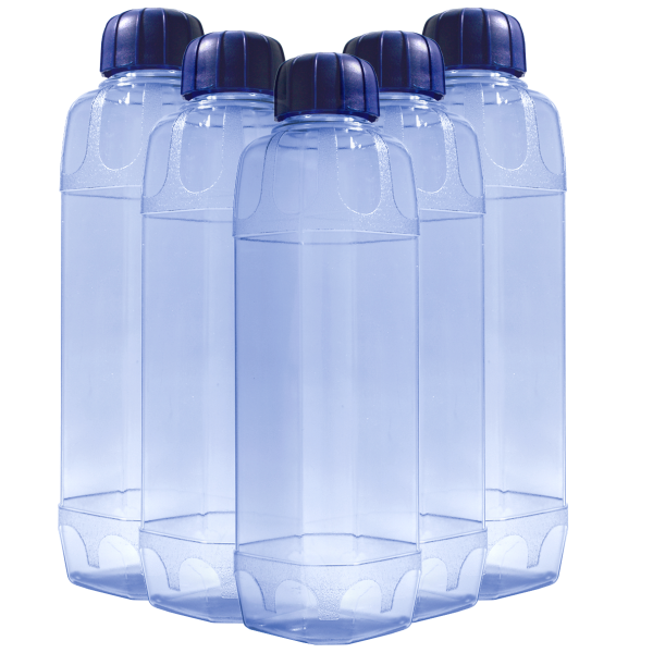 Tritan Trinkflasche Blue Line Flaschen-Set 5 Stück 1.000 ml eckig
